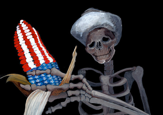 Skeleton with corn cob